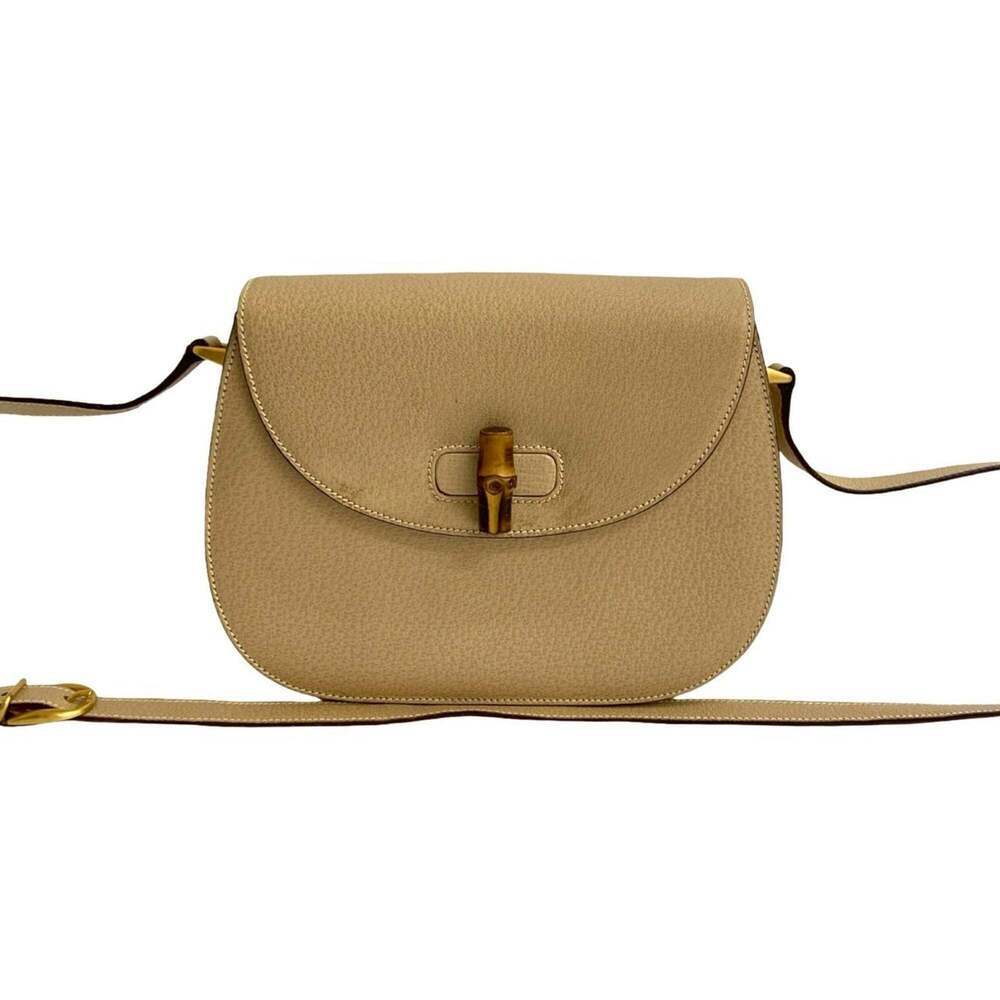 GUCCI Authentic Cream Leather Bamboo Pochette Shoulder Bag - Picture 1 of 10